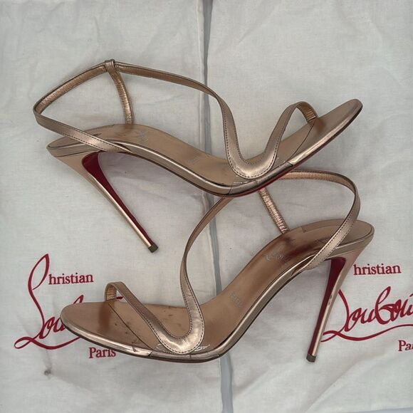 Christian Louboutin Rose Gold 100MM Spechhio Leather Heels Size 9.5/ EU 39.5 - Picture 10 of 15